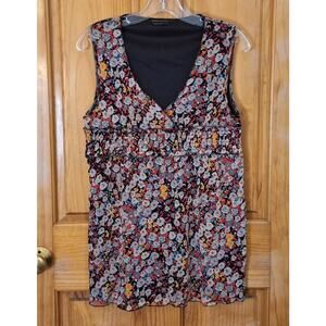 BCBGMaxazria Sleeveless Blouse Womens Large Stretch Floral Lightweight Bohemian
